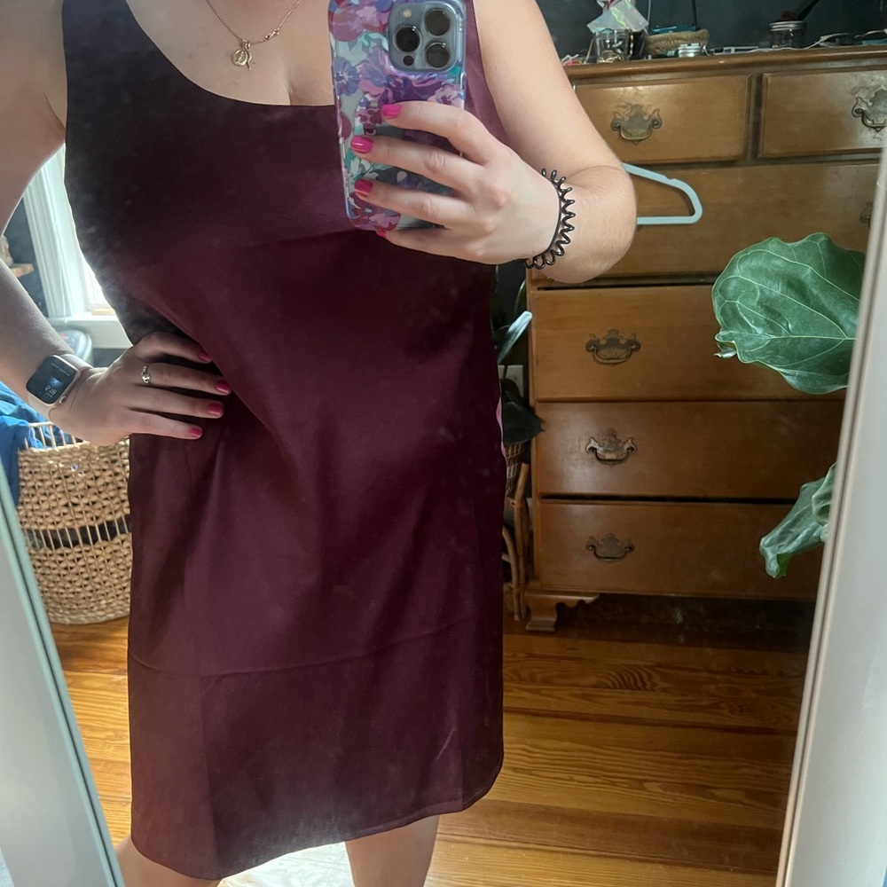 ASOS DESIGN scoop neck mini satin slip dress in oxblood, size 12, never worn